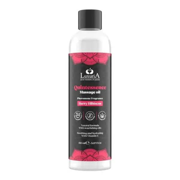 Ulei de masaj LUXURIA Quintessence Berry Hibiscus, cu vitamina E și feromoni, cu aromă de zmeură și hibiscus, 150 ml