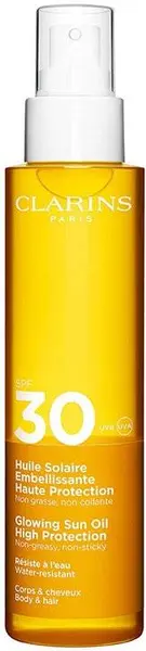 Ulei de protecție solară pentru corp și păr Clarins - Glowing Sun, SPF30, 150 ml