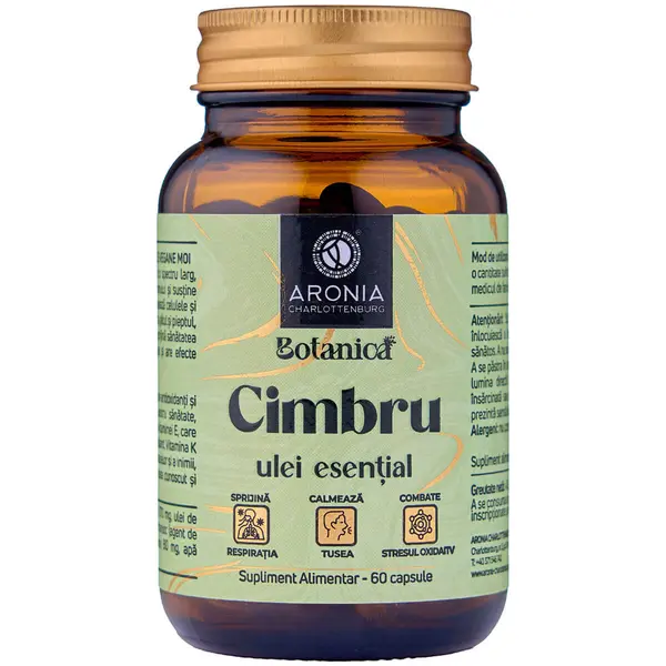 Ulei Esențial de Cimbru — 60 de capsule cu beneficii pentru respirație, tuse și gât | Botanica