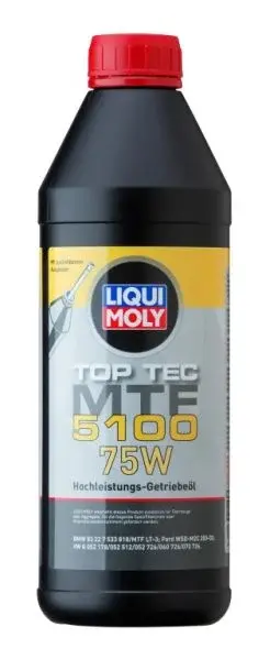 Ulei transmisie Liqui Moly Top TEC MTF 5100 (1L) SAE 75W ;API GL4; BMW 83227533; BMW MTF LT-3; FORD WSS-M2C134-D; FORD WSS-M2C200-D2; VW G 052 178; VW G 052 512; VW G 052 726; VW G 060 726; VW G 070 7