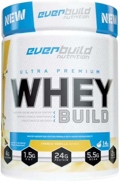 Ultra Premium Whey Build, căpșuni și banane, 454 g, Everbuild