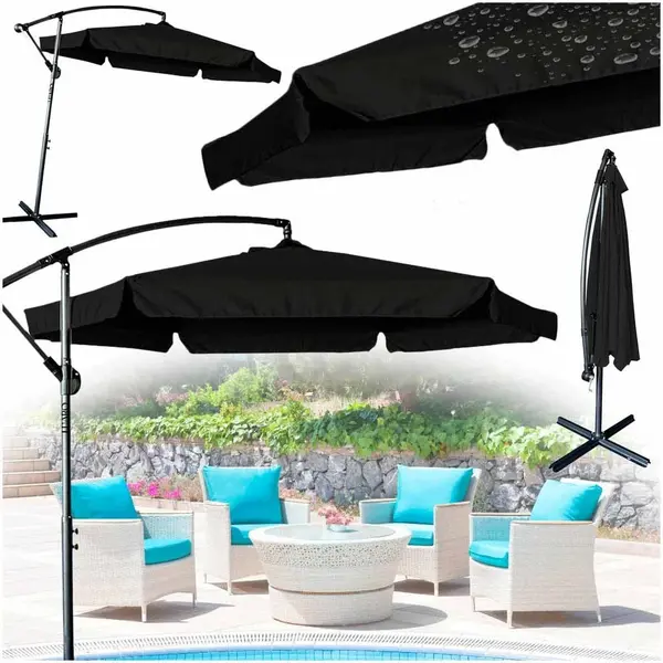 Umbrela de gradina premium cu brat lateral 290 cm, pliabila, neagra