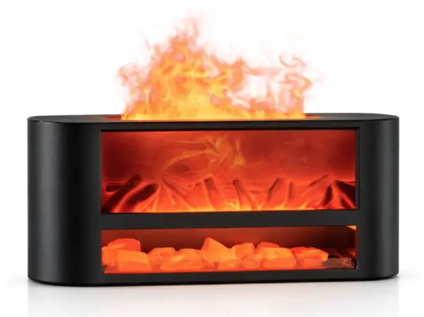 Umidificator cu efect de semineu LED si aromaterapie design modern iluminare ambientala 2 nivele