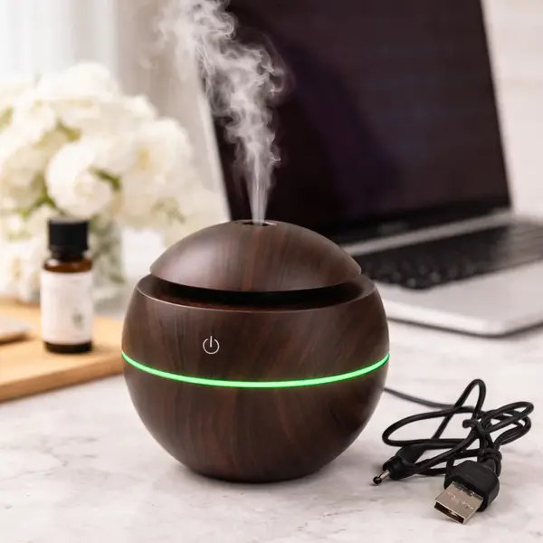 Umidificator de aer cu ultrasunete, iluminare ambientala LED, 130 ml
