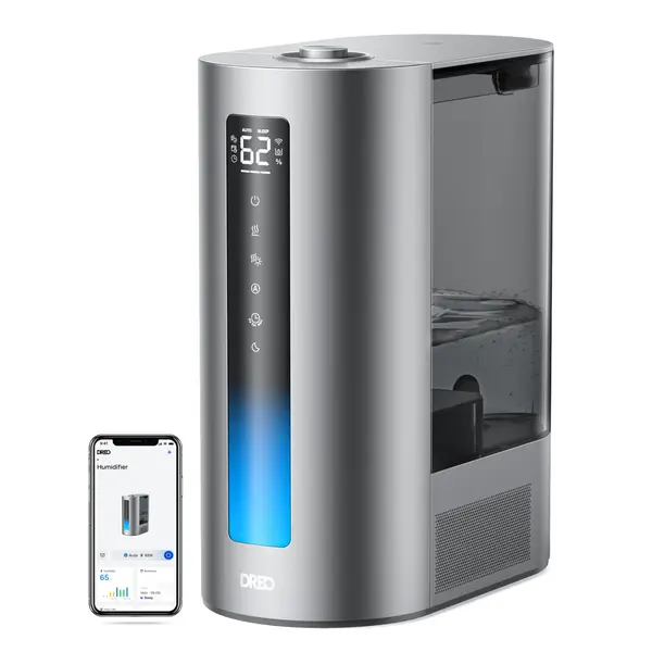 - Umidificator Dreo 713S, Smart, WiFi, Rezervor 6L, Capacitate de umidificare 300 ml/h rece și 500 ml/h cald, Argintiu