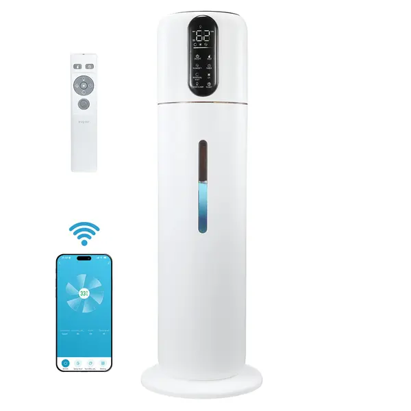 - Umidificator Evoair STEAMIX8500 Smart, Wifi, Rezervor 8.5L, Capacitate de umidificare 300ml/h, Senzor umiditate, Mod Auto, Autonomie 28 ore, Lampă UVA, Aromaterapie, Indicator umiditate și temperatură, Telecomandă, Alb