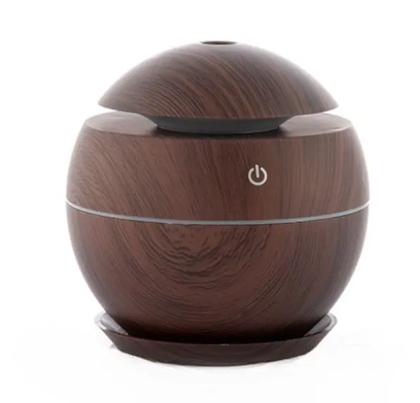 Umidificator ultrasonic si difuzor uleiuri esentiale 200 ml ROTUND Lumini LED USB Maro inchis