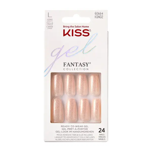 Unghii false Fantasy Glitter Rock Candy Long Coffin, 24 bucati, Kiss