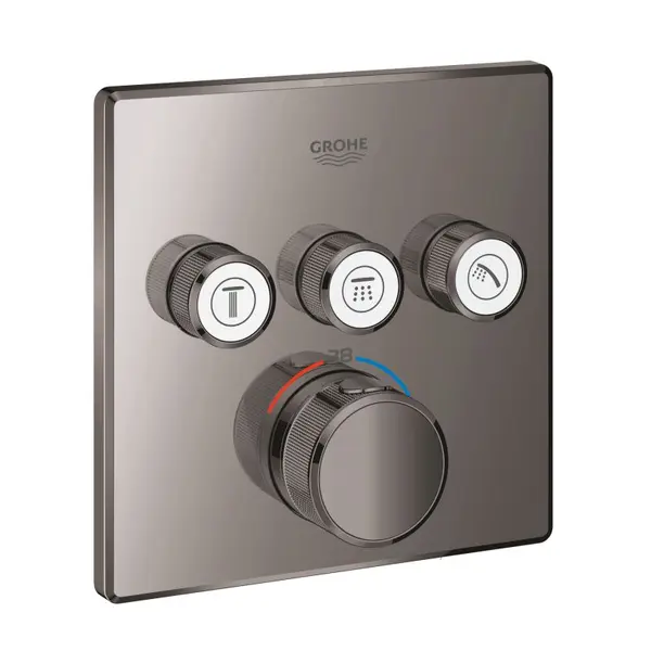 Unitate comanda dus Grohe Grohtherm SmartControl Cube 29126A00, 1/2 inch, aparent, 3 iesiri, termostat, Push&Turn, necesita set fixare, lucios, Hard Graphite