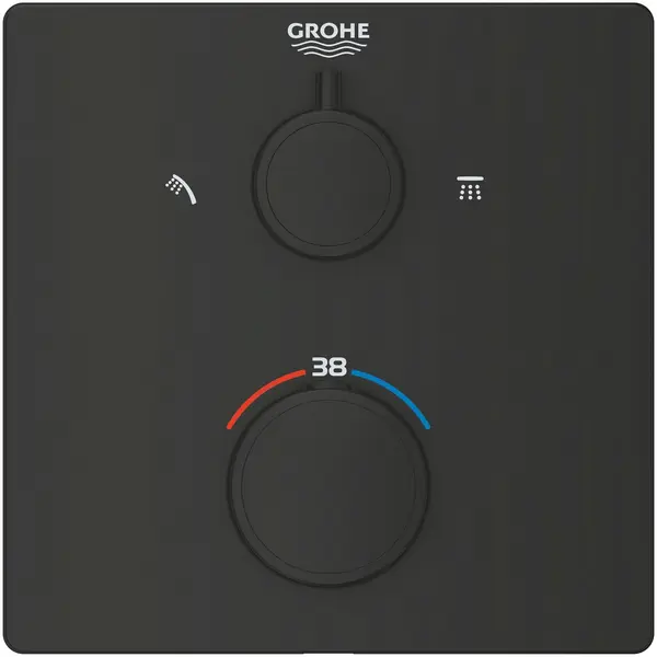 Unitate comanda Grohe Grohtherm Cube 1022092430, aparenta, termostat, 2 iesiri, necesita valva, Negru mat