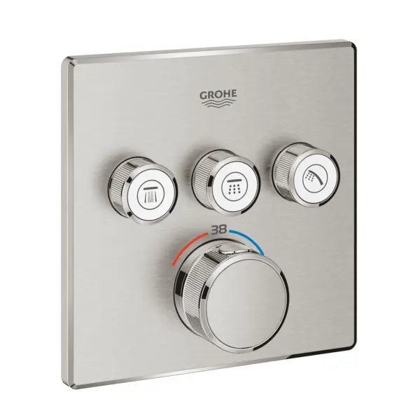 Unitate comanda Grohe Grohtherm SmartControl, 3 iesiri, termostat, necesita valva, mat, otel satinat, 29126DC0