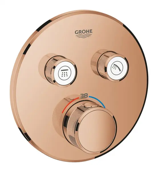 Unitate control Grohe Grohtherm Smartcontrol 29119DA0, 2 iesiri, termostat, push&turn, masca metalica, filtru impuritati, necesita set fixare, lucios, Warm Sunset