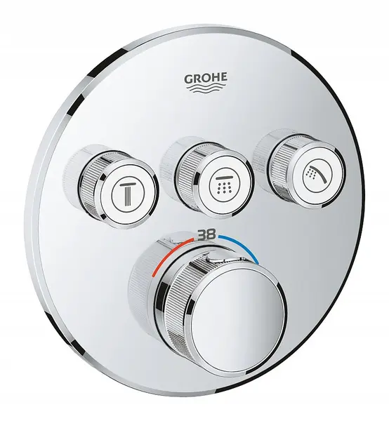 Unitate control Grohe Grohtherm Smartcontrol 29121000, 3 iesiri, termostat, push&turn, masca metalica, filtru impuritati, necesita set fixare, Crom