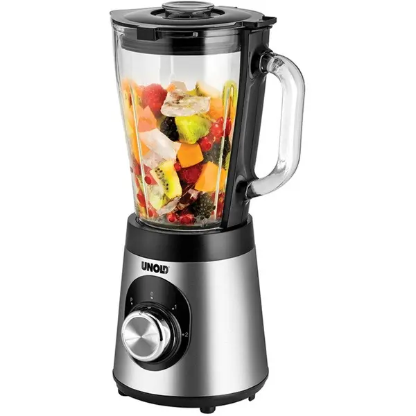 UNOLD Blender de masa Unold Edel, 1,5 L, 500 W, Bol din sticla, Negru, Otel inoxidabil, Transparent