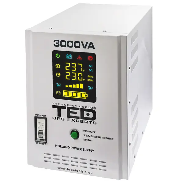 UPS 3000VA/2100W cu acumulatori externi, ieșire sinusoidală pură, TED UPS Expert TED001672