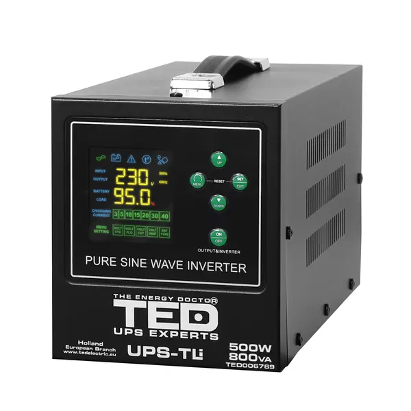 UPS 800VA/500W runtime extins LiFePO4 utilizeaza un acumulator (neinclus) TED Electric - TED006769