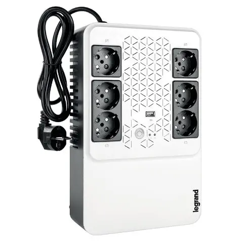 UPS Legrand MULTIPLUG 600, 600VA/360W, 6x German standard sockets, USB charger, baterie 1x 12V 7.2Ah, 230V, tehnologie Line interactiv, 00000000000031