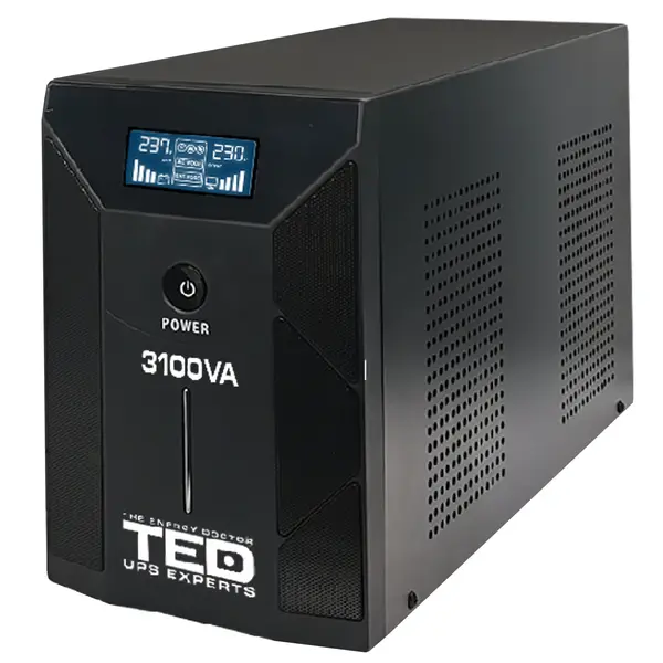 UPS Line-Interactive 3100VA / 1800W cu stabilizator, display LCD și 3 prize Schuko, TED UPS Expert TED001627