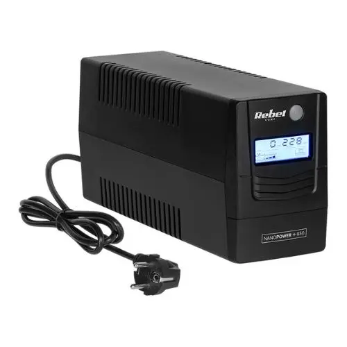UPS offline 650VA/360W cu ecran LCD, USB si RJ45, baterie 12V/7Ah inclusa, Rebel RB-4023