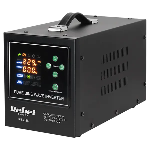 UPS pentru centrală termică cu sinusoidă pură, 1000 VA / 700 W, 12V extern, Rebel POWER-1000-LFP4