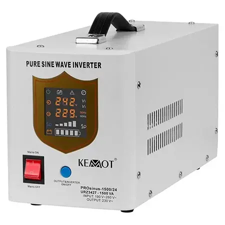 UPS pentru centrala termica cu unda sinusoidala pura, display LED 1500VA 1050W, utilizeaza 1 acumulator 24V (neinclus), Kemot URZ3427 Alb