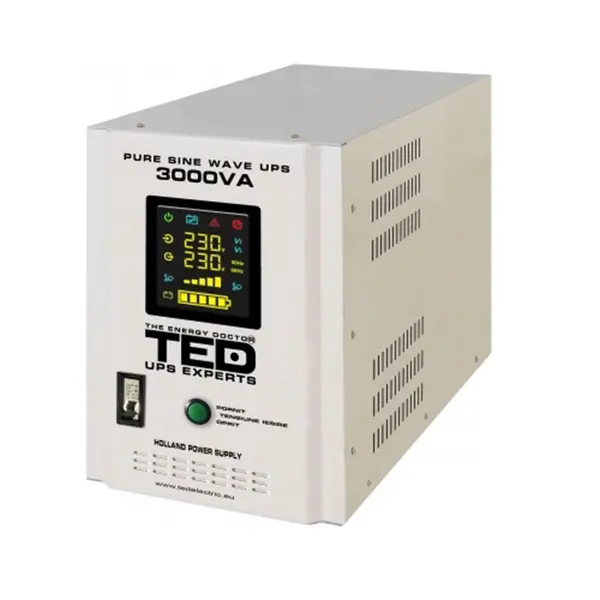 UPS pentru centrala termica lemne/gaz TED001672, 3000 VA /2100 W, unda sinusoida pura, doi acumulatori (neinclusi)