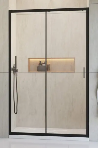 Usa culisanta de dus in nisa, 1200 mm, negru mat, doua elemente, Alienta Black DWJ Radaway