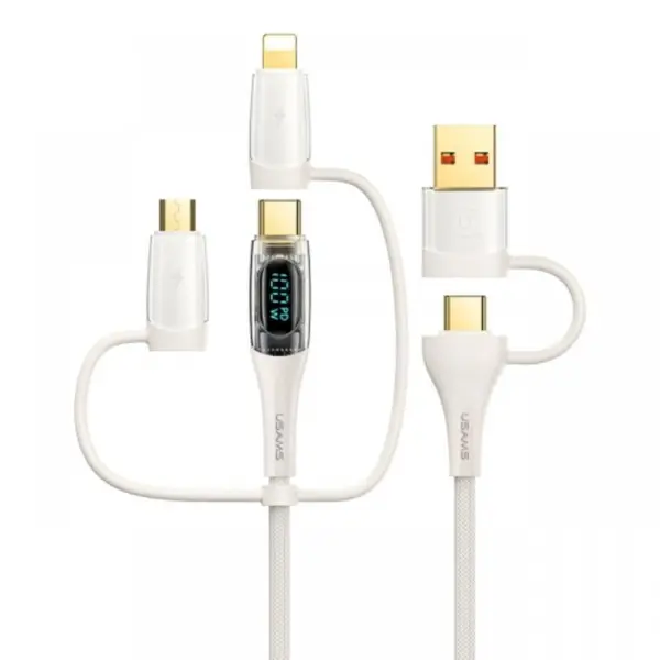 Usams Cablu Shadow Series 6in1, USB-A/Type-C la Type-C/Lightning/Micro, Fast Charging PD ,100W, 1.2m, Bej