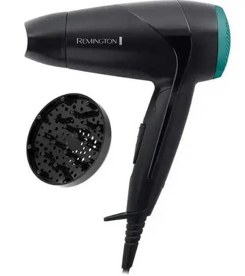 Uscator de par compact Remington On The Go D1500, 2000 W, 2 setari (Negru/Verde)