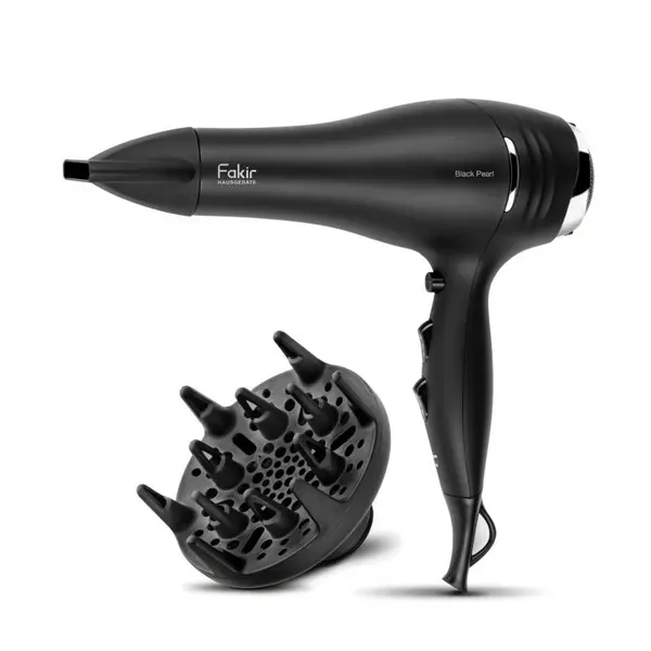 Uscător de păr Fakir Black Pearl 2200W, Motor DC, 2 viteze, 3 trepte de temperatura, Ionizare, 2 accesorii: difuzor, concentrator, Negru