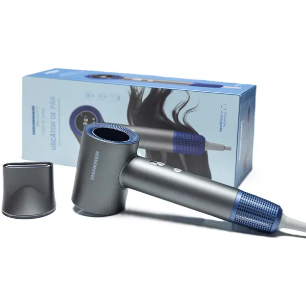 Uscator de par Heinner HHD-H17DBLDC-GY, 1700W, 3 trepte putere, 4 setari temperatura, Display digital, Functie ionizare, Concentrator aer magnetic, Gri