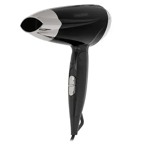 Uscator de par Mesko MS2264, 1400 W, 2 setari temperatura, 2 viteze, maner pliant, Negru cu parti decorative cromate (Negru/Gri)
