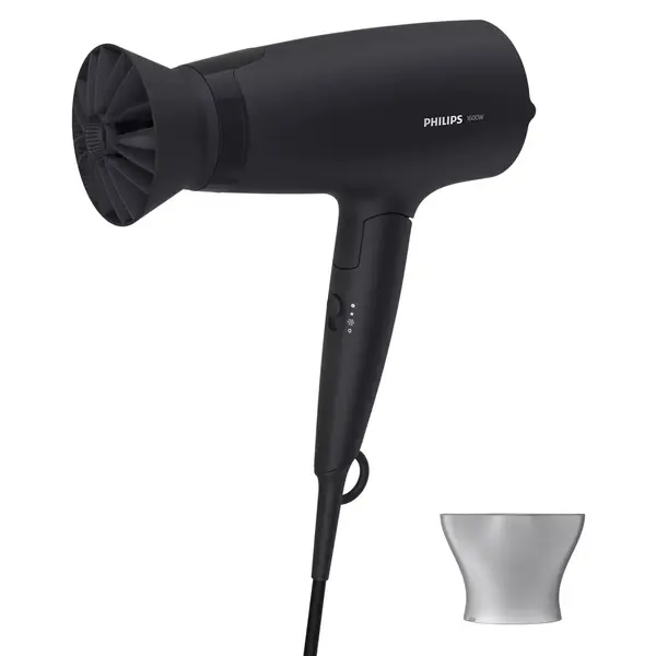 Uscator de par Philips BHD308/10, 1600 W, accesoriu Thermo Protect, 3 setari de viteza/temperatura, cap de coafare 14 mm, maner pliabil, Negru
