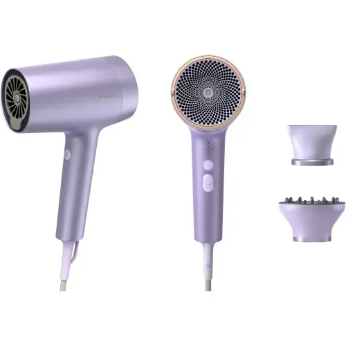 Uscator de par Philips Seria 7000 BHD720/10, 1800W, tehnologie ThermoShield Advanced, ingrijire cu ioni minerali, 2 setari de viteza, 4 setari de temperatura, cap de coafare 11 mm, difuzor magnetic (Violet)