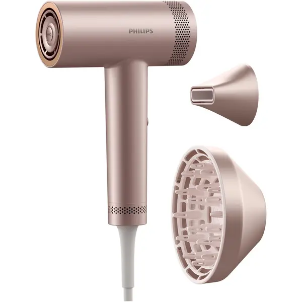 Uscator de par Philips Seria 8000 BHD837/10, 1400 W, ThermoShield Advanced, 3 trepte viteza, 7 trepte temperatura, Ingrijire cu ioni, Roz pudrat