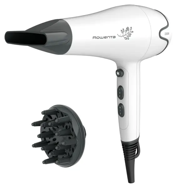 Uscător de păr Rowenta - Pure Collection, CV5708F0, 2200 W, 3 trepte, negru/alb