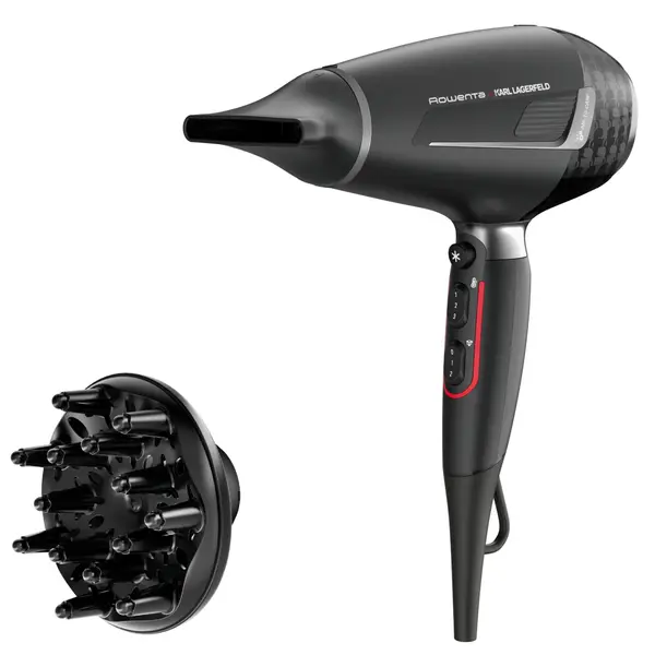 Uscator de par Rowenta x Karl Lagerfeld Pro Stylist CV888LF0, 2200W, Tehnologia Rowenta Air-to-Care, invelis KeratinGlow, 3 accesorii, jet de aer