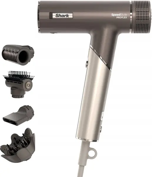 Uscător de păr Shark - SpeedStyle Pro Flex 4-în-1, 1700W, 3 viteze, gri