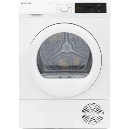 Uscator de rufe Daewoo DDR-VH8A/E, Pompa de caldura, 8 kg, Clasa E, 15 programe, Afisaj LED, Cuva inox, Hublou sticla (Alb)