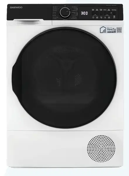 Uscator de rufe Daewoo DDR-XV9AC, Pompa de caldura, 9 kg, Clasa A++, 15 programe, Extra Dry, Baby Care, Extra Silent (Alb)