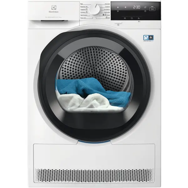 Uscator de rufe Electrolux PerfectCare700 EW7D385AE, Pompa de caldura, 8 kg, Clasa C, Motor Inverter, DelicateCare, Display LED, Alb