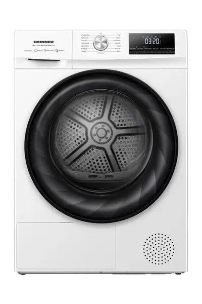 Uscator de rufe HEINNER HHPD-HMY80IVFC+, Pompa de caldura, 8 kg, Clasa C, Motor Inverter, 15 programe, Senzor umiditate, Start intarziat (Alb)