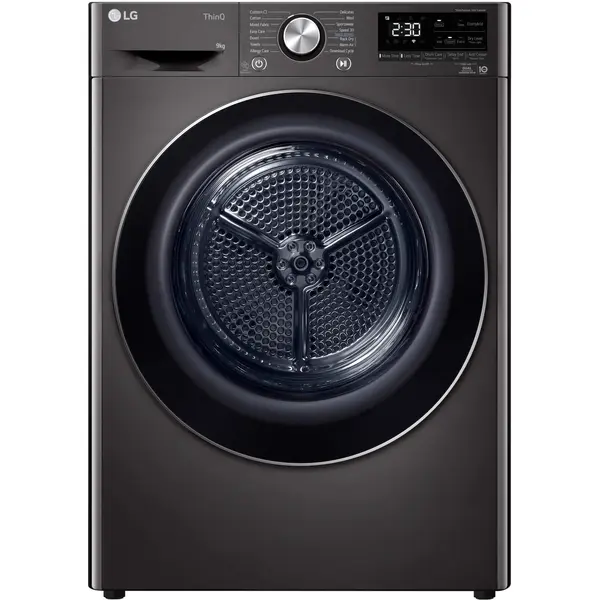 Uscator de rufe LG RH90V9JV2N, 9 kg, Pompa de caldura, Dual Inverter, Auto-curatare condensator, Eco Hybrid, ThinQ, Clasa C, Gri inchis