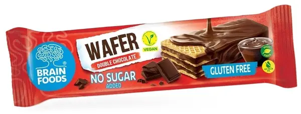 Vafă vegană cu ciocolată dublă, fără gluten, 40 g, Brain Foods