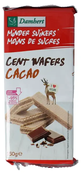 Vafe cu cremă de cacao, fără zahăr, 150 g, Damhert