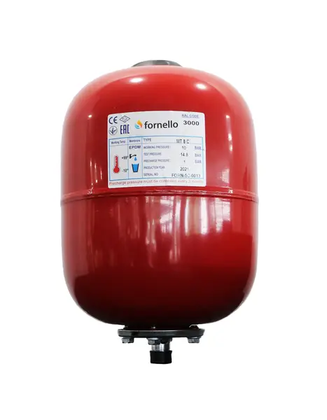 Vas expansiune termic Fornello 12 litri, vertical culoare rosu, presiune maxima 10 bar, membrana EPDM