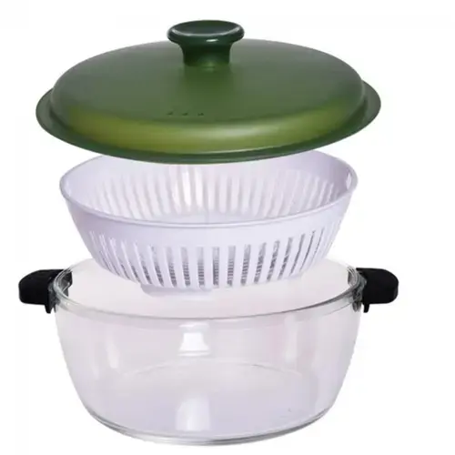 Vas Termic Multifunctional , Sticla Borosilicata, Cu Capac , 1.5L, Ideal De Gatit La Aburi, Gourmet Studio Casa
