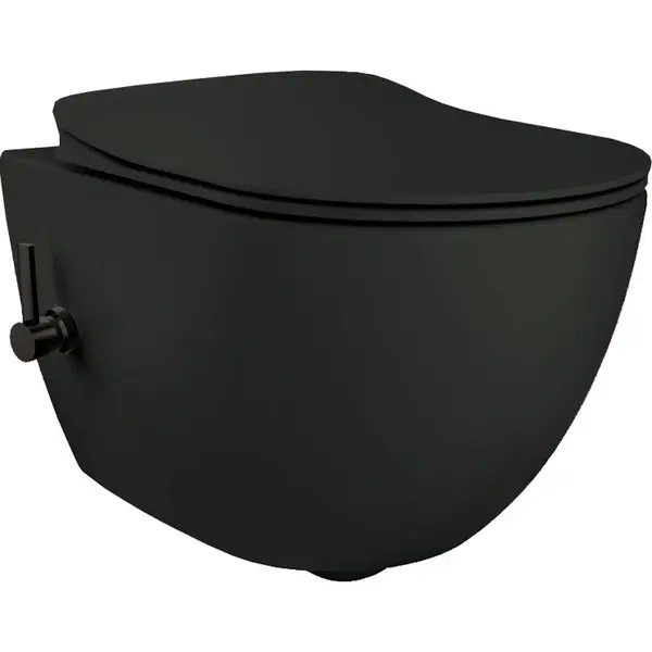 Vas wc cu functie de bideu incorporat si baterie, negru mat, Peonia Zero, Deante