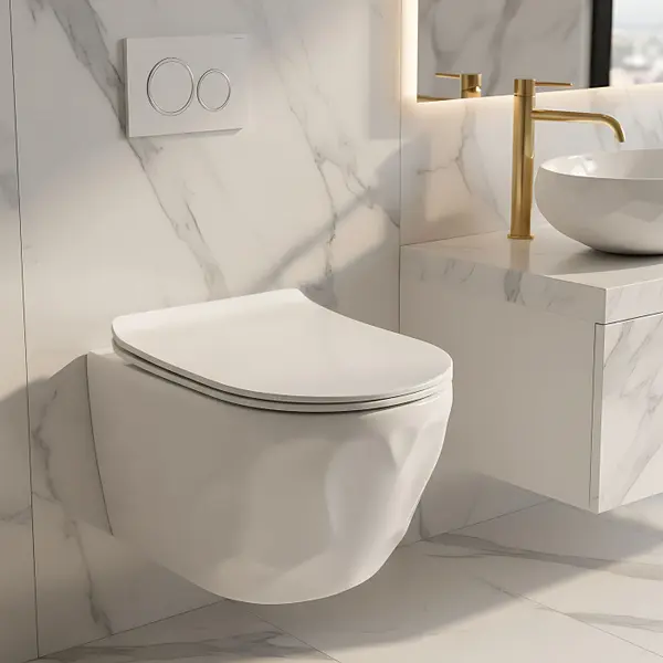Vas WC suspendat, cu forme 3D valuri, sistem spalare rimless, Rea Gustavo