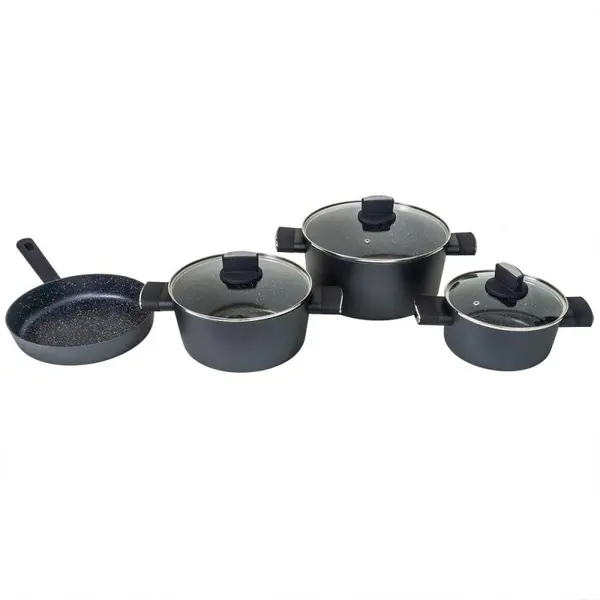 Vase din Aluminiu, Capace din Sticla Termorezistenta, 7 Bucati